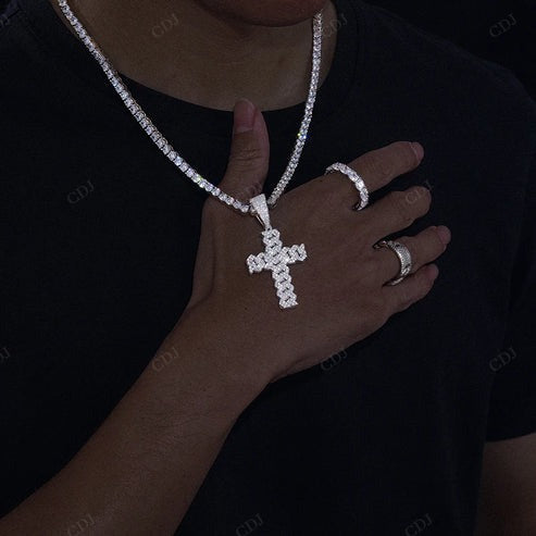 Cuban Chain Style Hip Hop Cross moissanite Pendant hip hop jewelry CustomDiamJewel