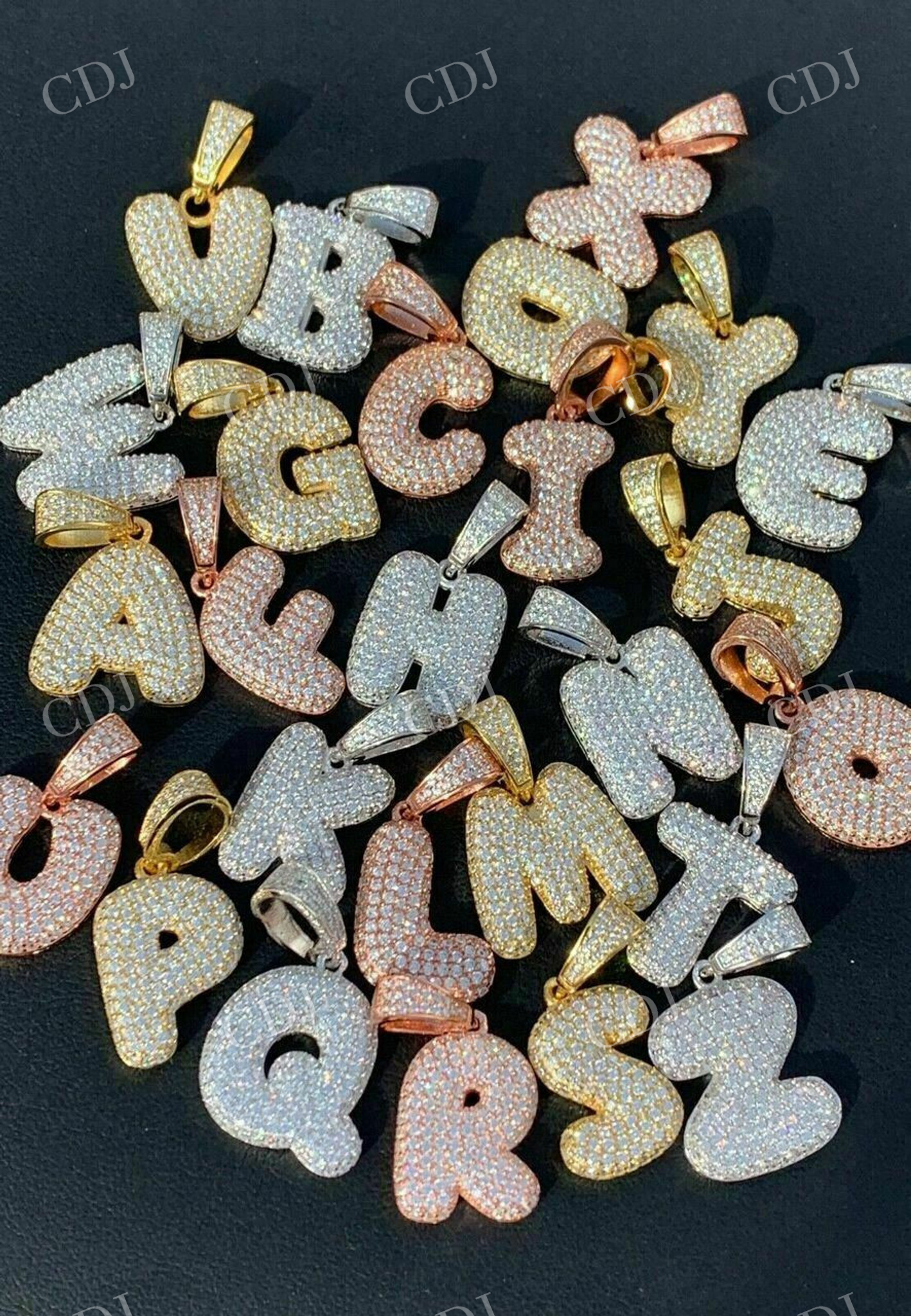 Icy A-Z Mens Ladies Bubble Letters Diamond Pendant  customdiamjewel   