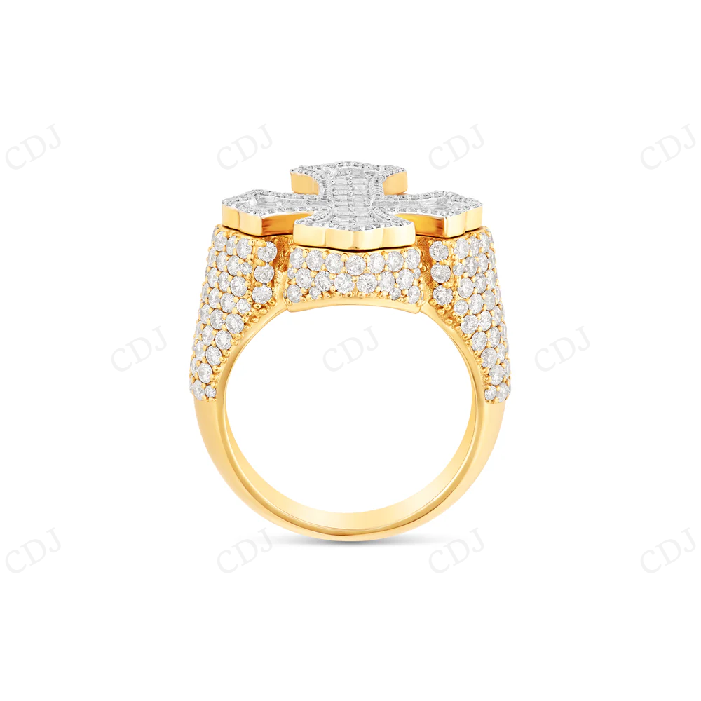 10K Gold Baguette & Round Moissanite Cross Ring hip hop jewelry CustomDiamJewel