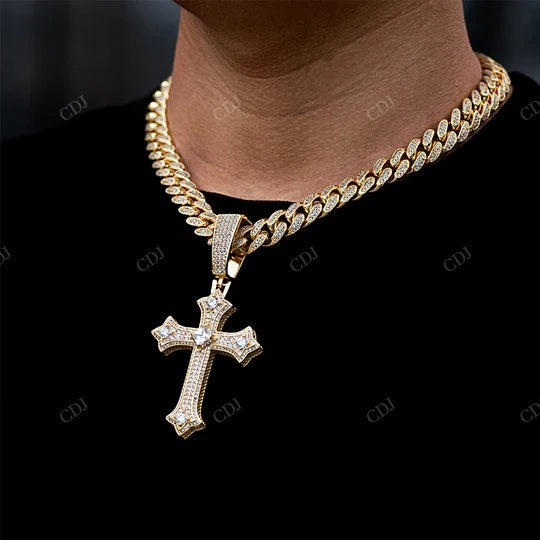 925 Sterling Silver VVS Moissanite Bubble Prong Cross Pendant hip hop jewelry CustomDiamJewel