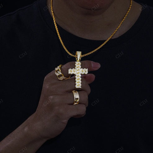 Cuban Chain Style Hip Hop Cross moissanite Pendant hip hop jewelry CustomDiamJewel