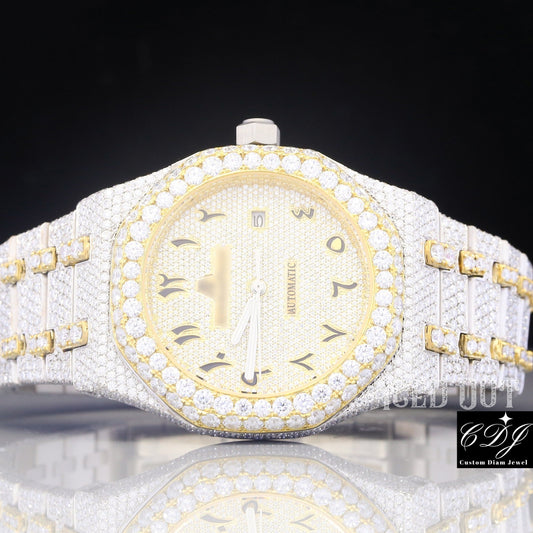 Fully Iced Out Stainless Steel Hip Hop Moissanite Diamond Watch For Man customdiamjewel