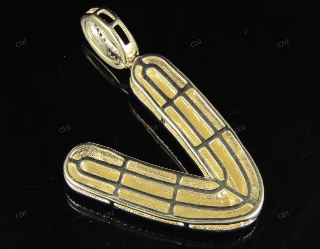 1.4" 0.90 CT 10K Gold Natural Diamond Custom V Letter Pendant CustomDiamJewel