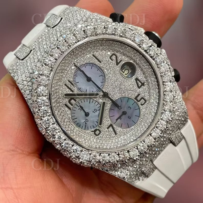Custom Pass Diamond Test Rubber Belt AP Hip Hop Watch customdiamjewel
