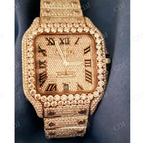 VVS Moissanite Studded Cartier Santos Watch customdiamjewel