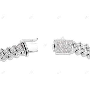 925 Silver Moissanite 2 Row Round Cut Cuban Link Chain CustomDiamJewel