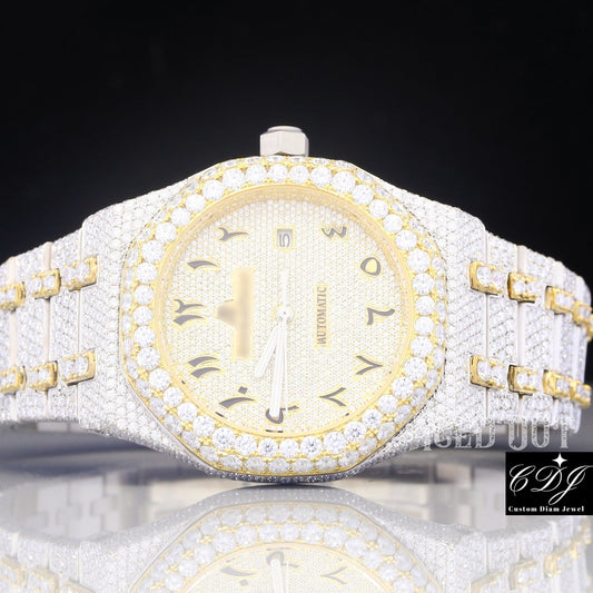 Elegant Look Arabian Style Two Tone Fully Automatic Moissanite Watch customdiamjewel
