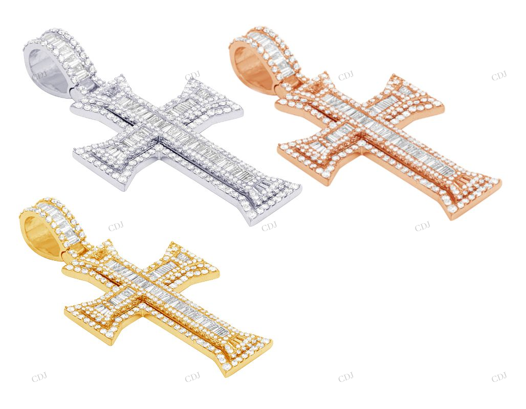 3.1 CTW Baguette Moissanite Cross Pendant hip hop jewelry CustomDiamJewel
