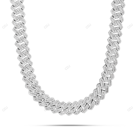 925 Silver Moissanite 2 Row Round Cut Cuban Link Chain CustomDiamJewel
