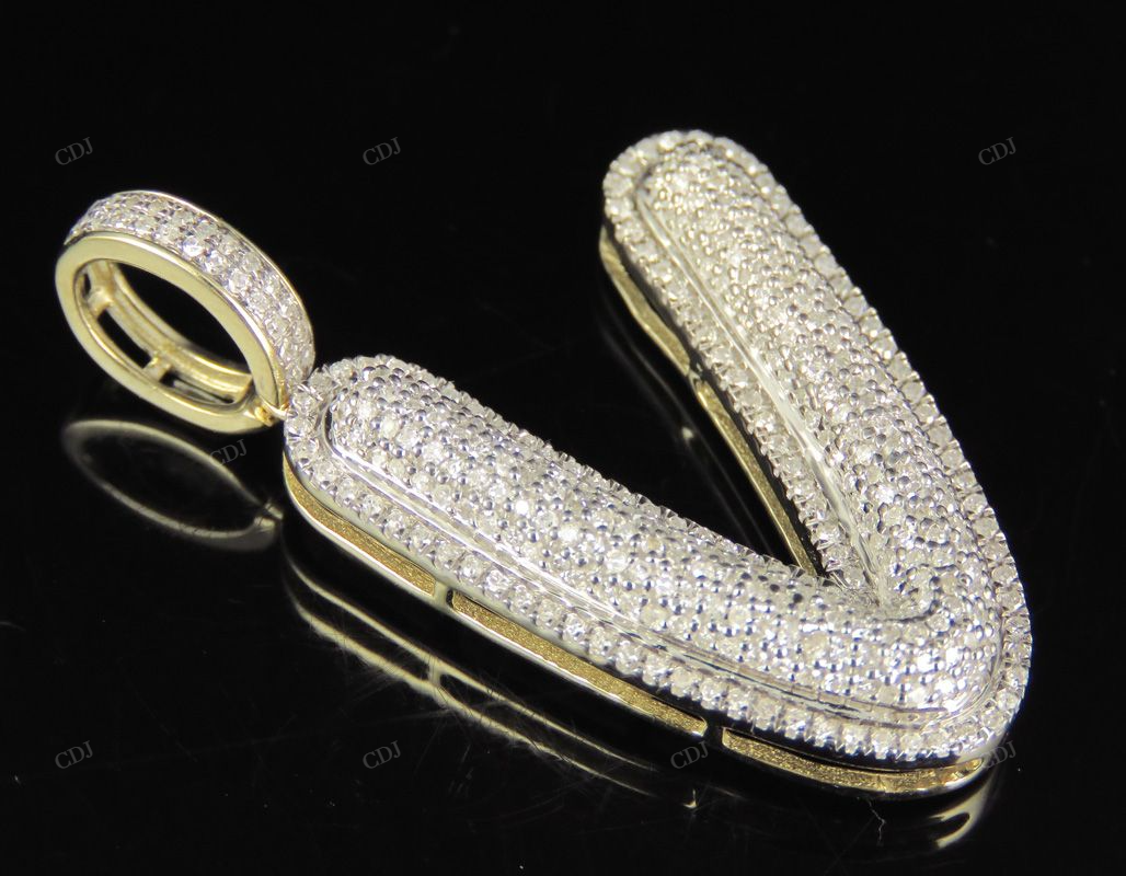 1.4" 0.90 CT 10K Gold Natural Diamond Custom V Letter Pendant CustomDiamJewel