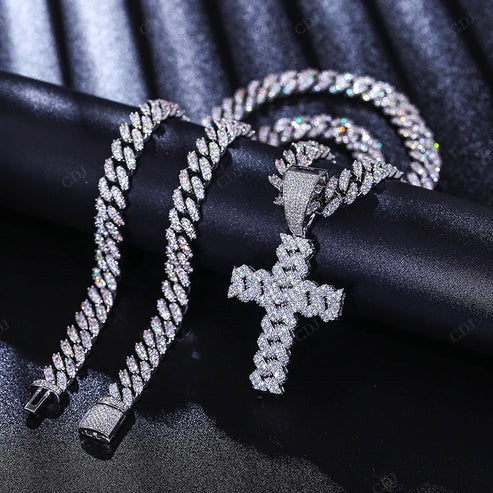 Cuban Chain Style Hip Hop Cross moissanite Pendant hip hop jewelry CustomDiamJewel