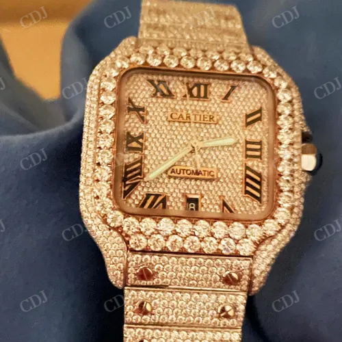 VVS Moissanite Studded Cartier Santos Watch customdiamjewel