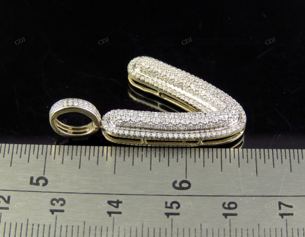 1.4" 0.90 CT 10K Gold Natural Diamond Custom V Letter Pendant CustomDiamJewel