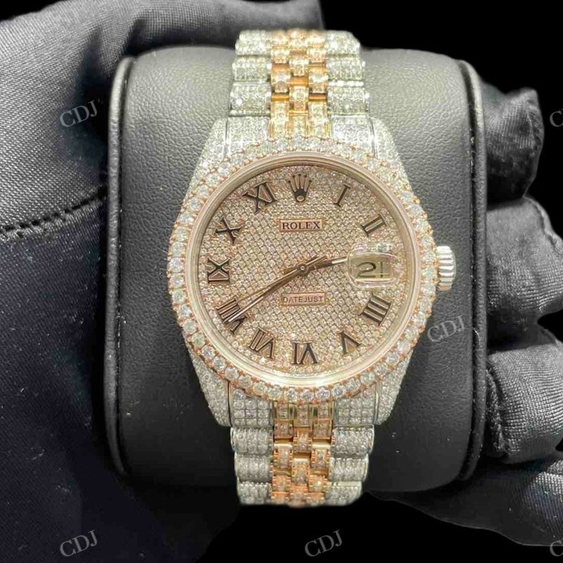 Two Tone VVS D Moissanite Rolex Watch For Men customdiamjewel
