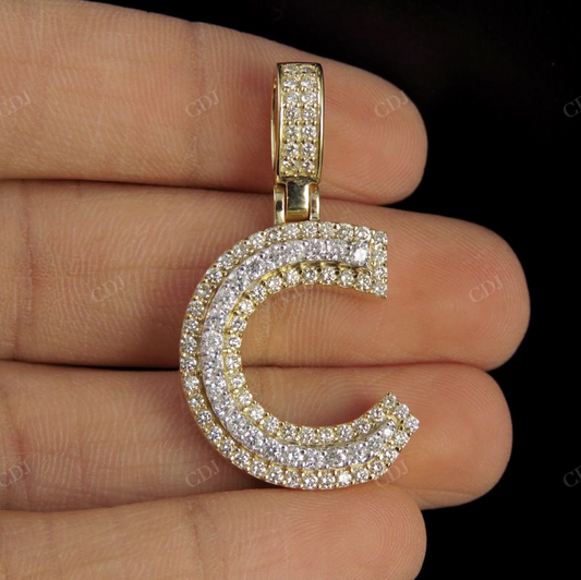1.5" 1.35 CTW Real Diamond 10K Gold Letter 'C' Initial Pendant CustomDiamJewel