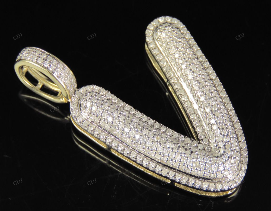 1.4" 0.90 CT 10K Gold Natural Diamond Custom V Letter Pendant CustomDiamJewel