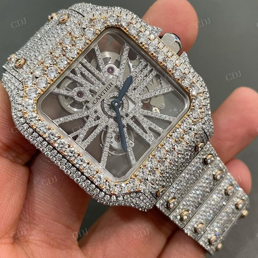 Cartier Skeleton Fully Iced Out Diamond Luxury Moissanite Watch customdiamjewel