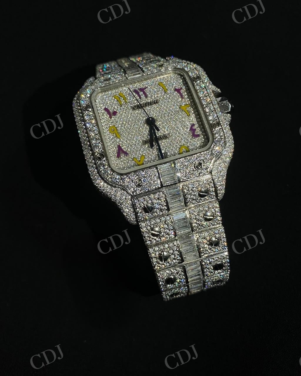 Antique Style Full White Moissanite Studded Customized Cartier Watch hip hop jewelry customdiamjewel