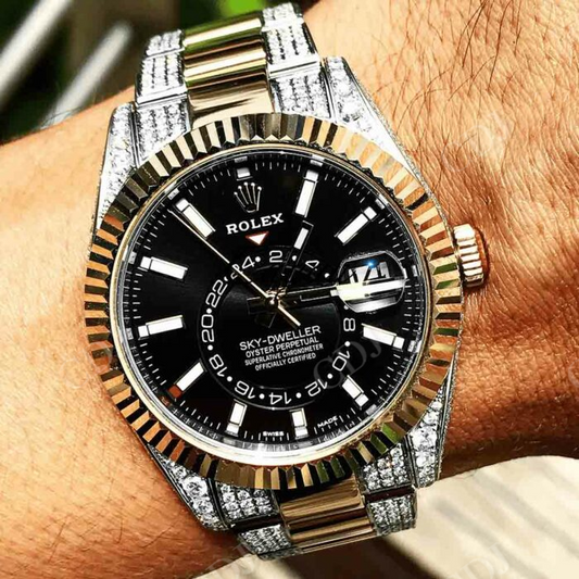 Black Dial Rolex Sky Dweller Custom Diamond Watch