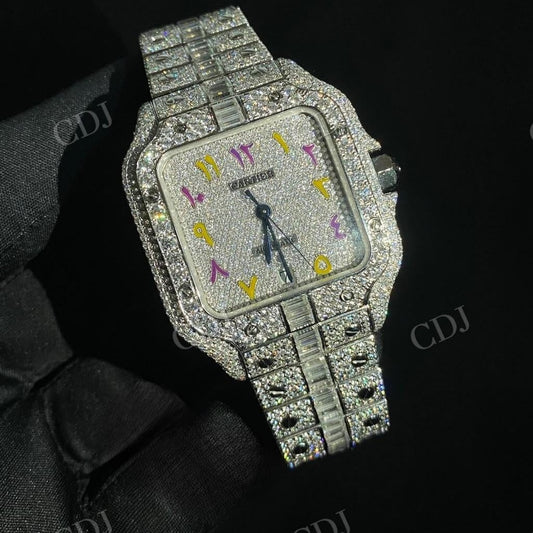 Antique Style Full White Moissanite Studded Customized Cartier Watch hip hop jewelry customdiamjewel