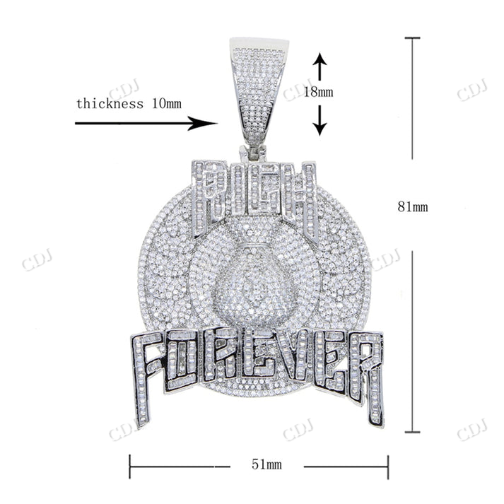 Rich Forever Letter Hip Hop Moissanite Diamond Pendant customdiamjewel