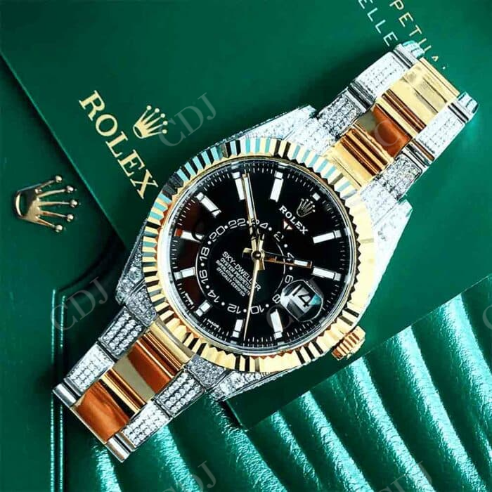 Rolex Sky Dweller Custom Moissanite Watch customdiamjewel