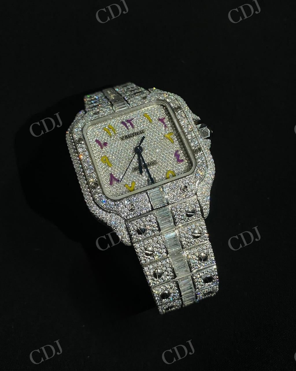 Antique Style Full White Moissanite Studded Customized Cartier Watch hip hop jewelry customdiamjewel