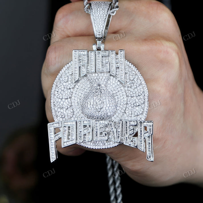Rich Forever Letter Hip Hop Moissanite Diamond Pendant customdiamjewel