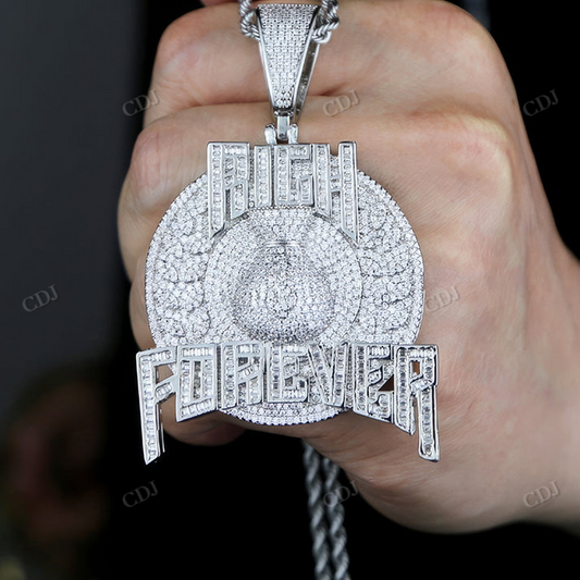 Rich Forever Letter Hip Hop Moissanite Diamond Pendant customdiamjewel