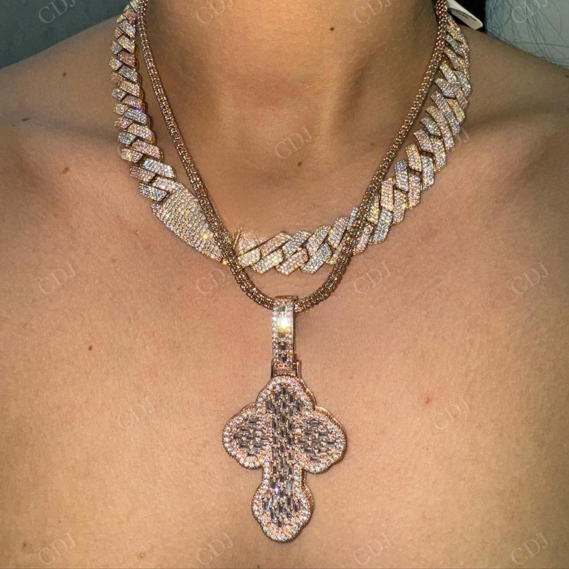 Hip Hop Moissanite Diamond 14K Rose Gold Cross Pendant hip hop jewelry CustomDiamJewel   
