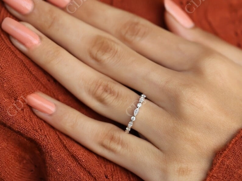 0.30CT Marquise & Round Natural Diamond Wedding Band  customdiamjewel   