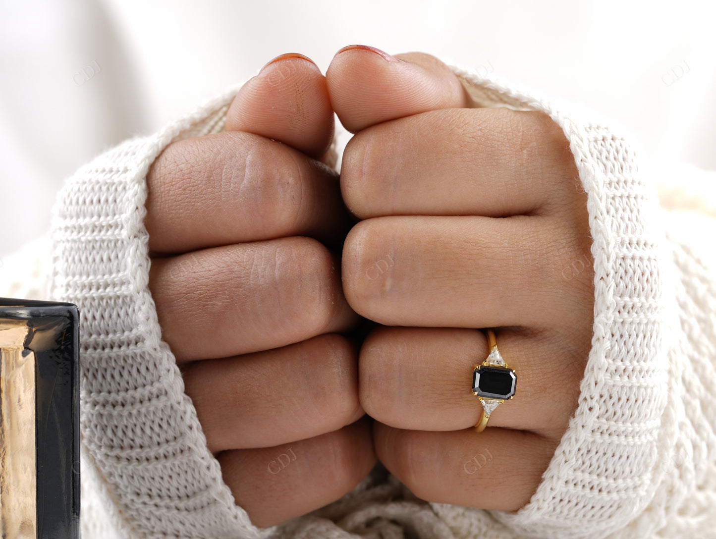 Emerald Moissanite Diamond Side Stone Ring