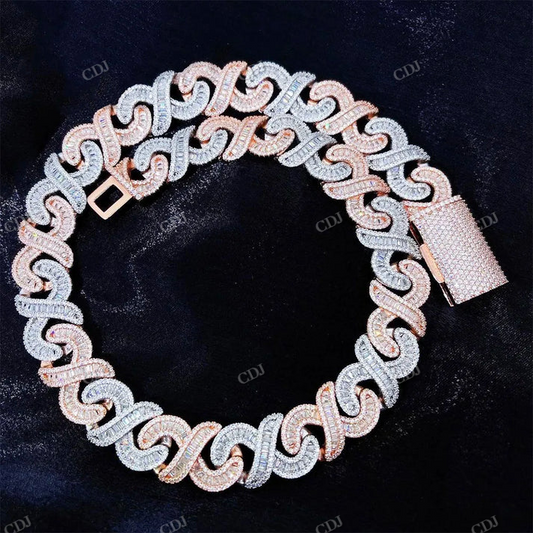 15mm Two Tone Rose White Baguette Infinity Link Cuban Chain hip hop jewelry CustomDiamJewel
