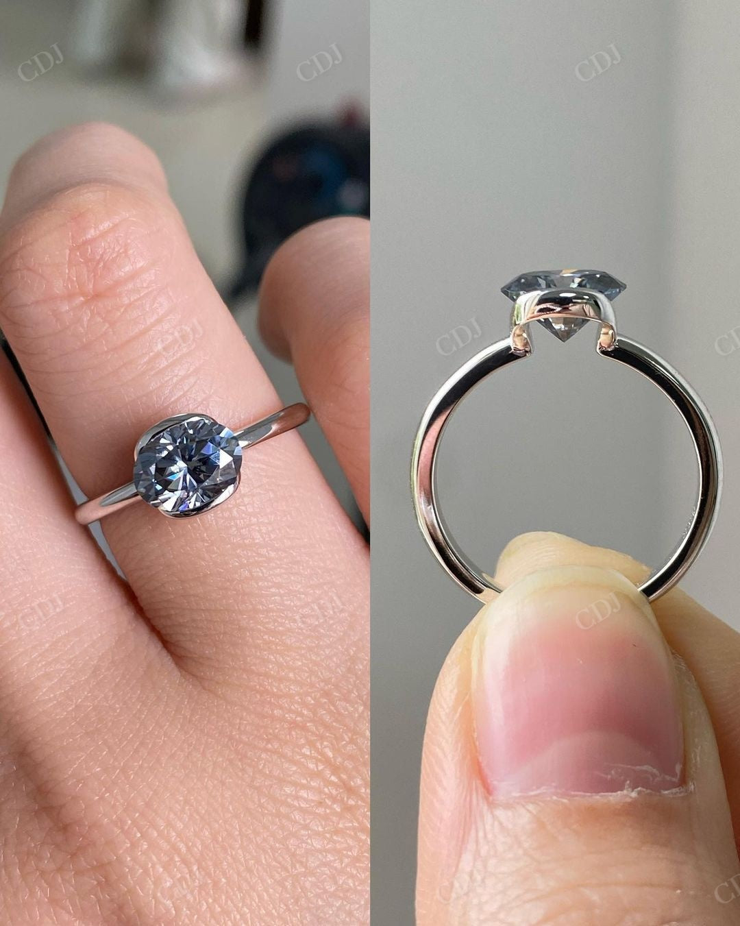 Oval Cut Blue Moissanite Solitaire Ring