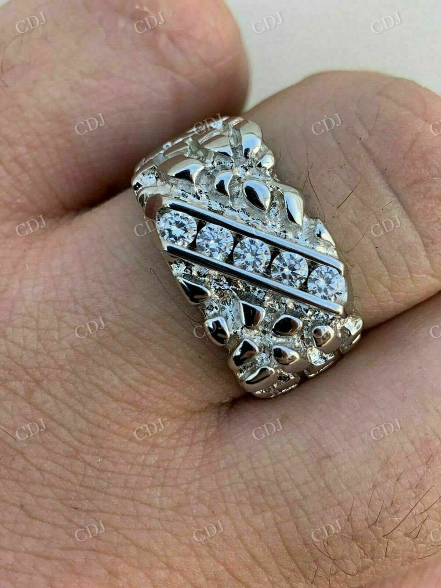 Sterling Silver Diamond Nugget Ring  customdiamjewel   