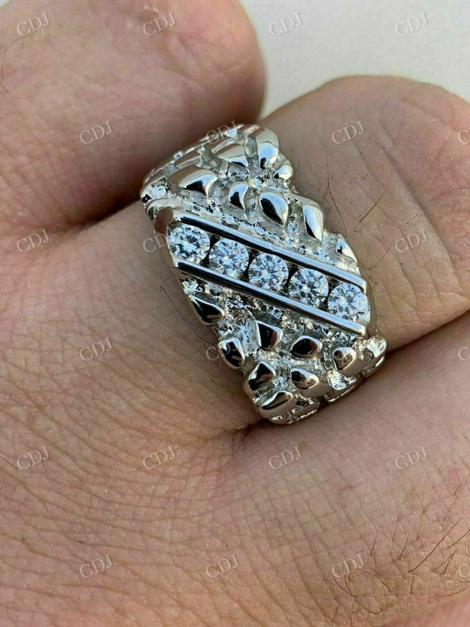Sterling Silver Diamond Nugget Ring  customdiamjewel   