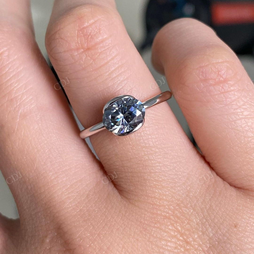 Oval Cut Blue Moissanite Solitaire Ring