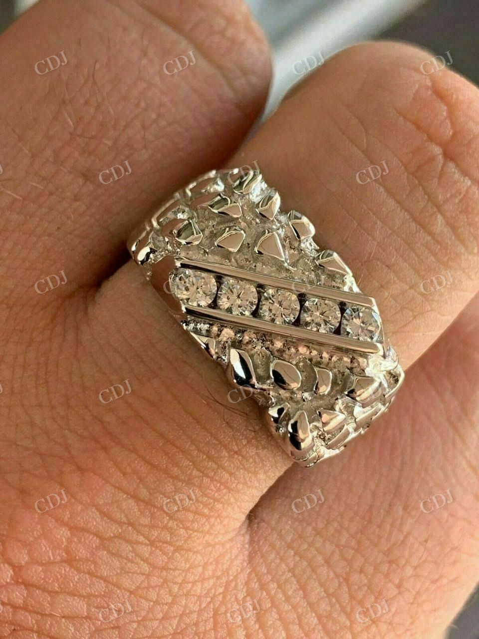 Sterling Silver Diamond Nugget Ring  customdiamjewel   