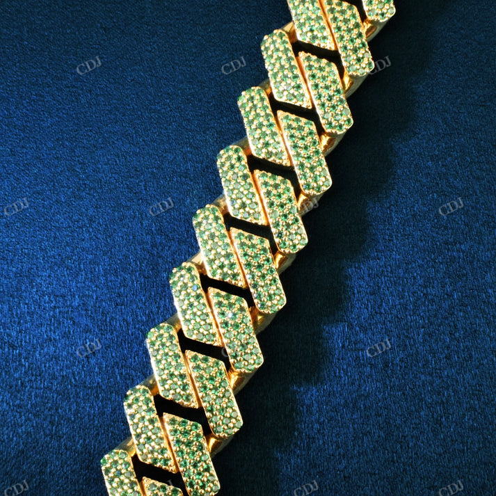 19mm Green Diamond Solid Gold Cuban Chain hip hop jewelry CustomDiamJewel