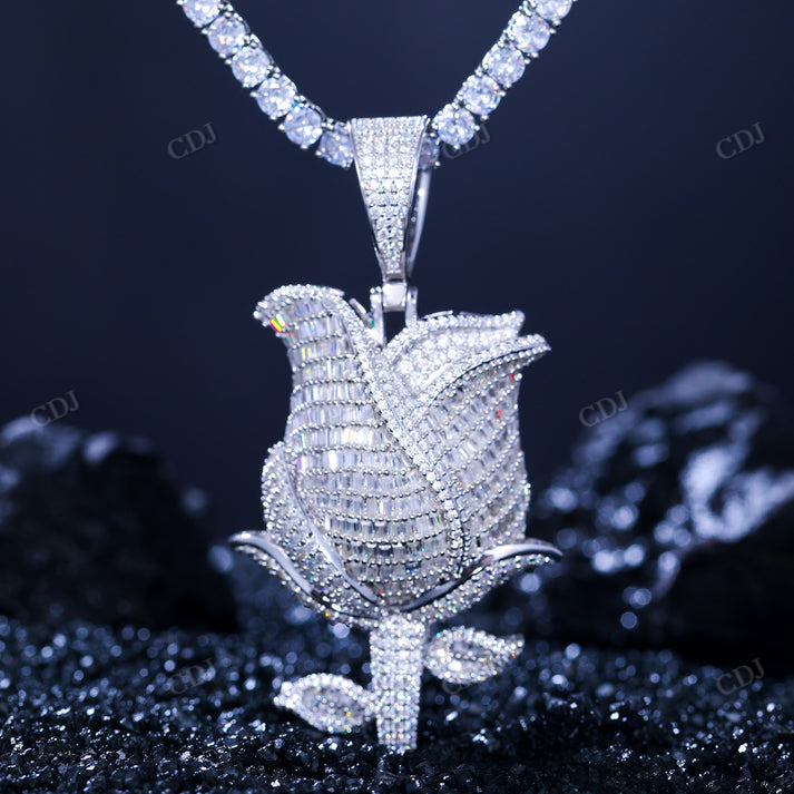 Rose Shape Hip Hop Moissanite Pendant customdiamjewel