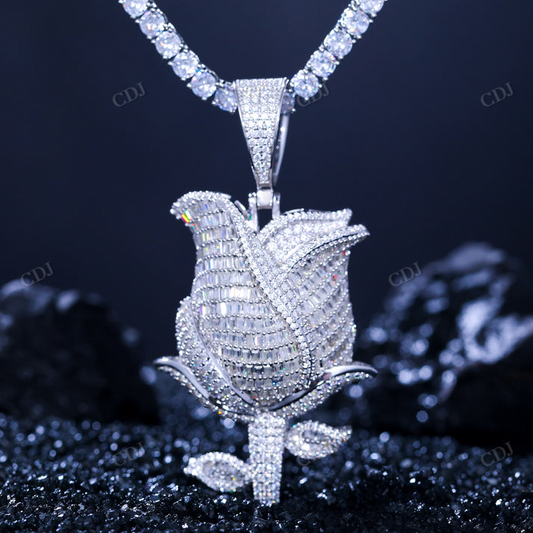 Rose Shape Hip Hop Moissanite Pendant customdiamjewel