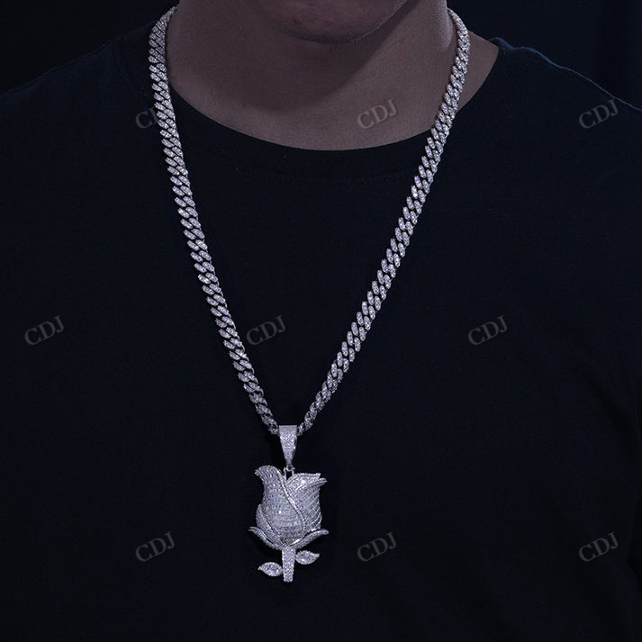 Rose Shape Hip Hop Moissanite Pendant customdiamjewel