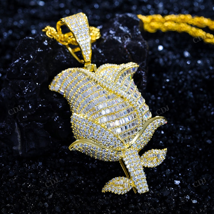 Rose Shape Hip Hop Moissanite Pendant customdiamjewel