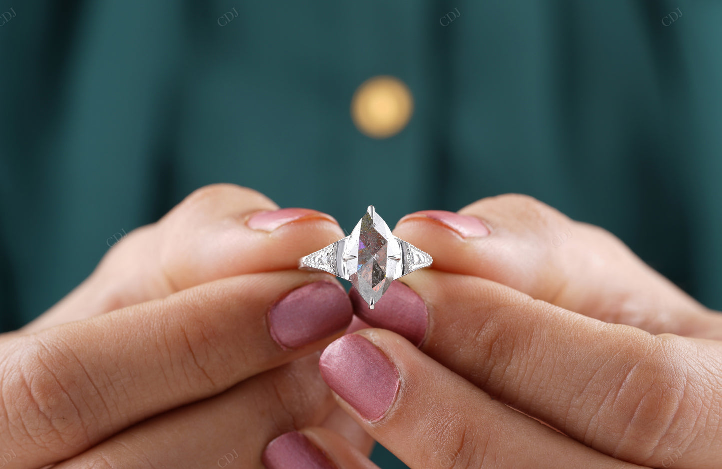 Marquise Salt and Pepper Moissanite Ring
