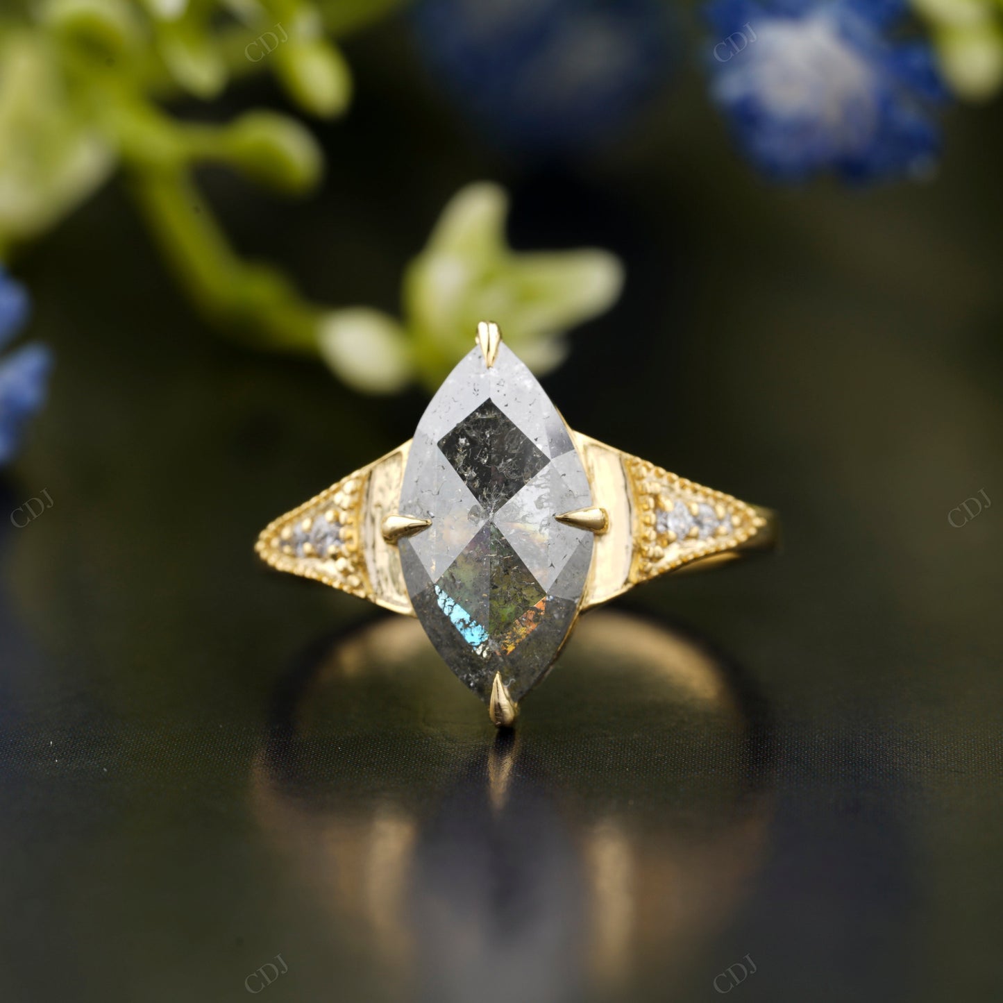 Marquise Salt and Pepper Moissanite Ring