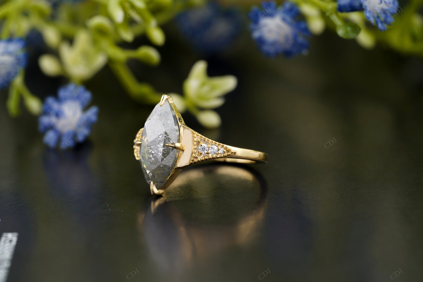 Marquise Salt and Pepper Moissanite Ring