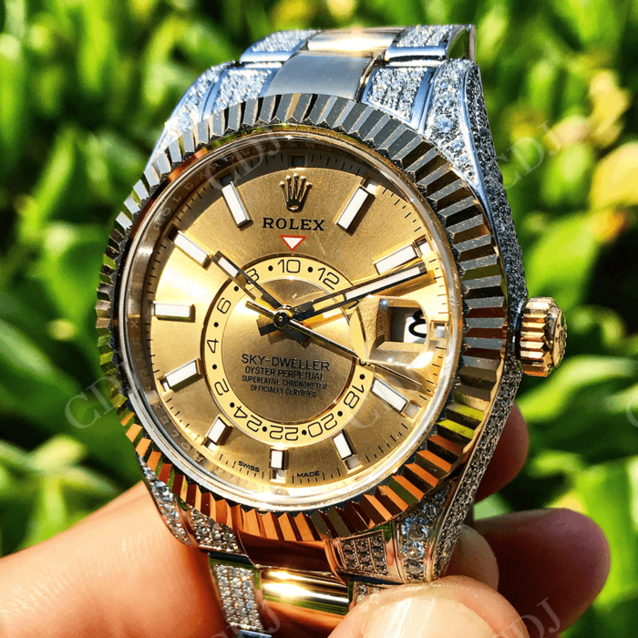 Yellow Dial Rolex Sky Dweller Moissanite Watch customdiamjewel