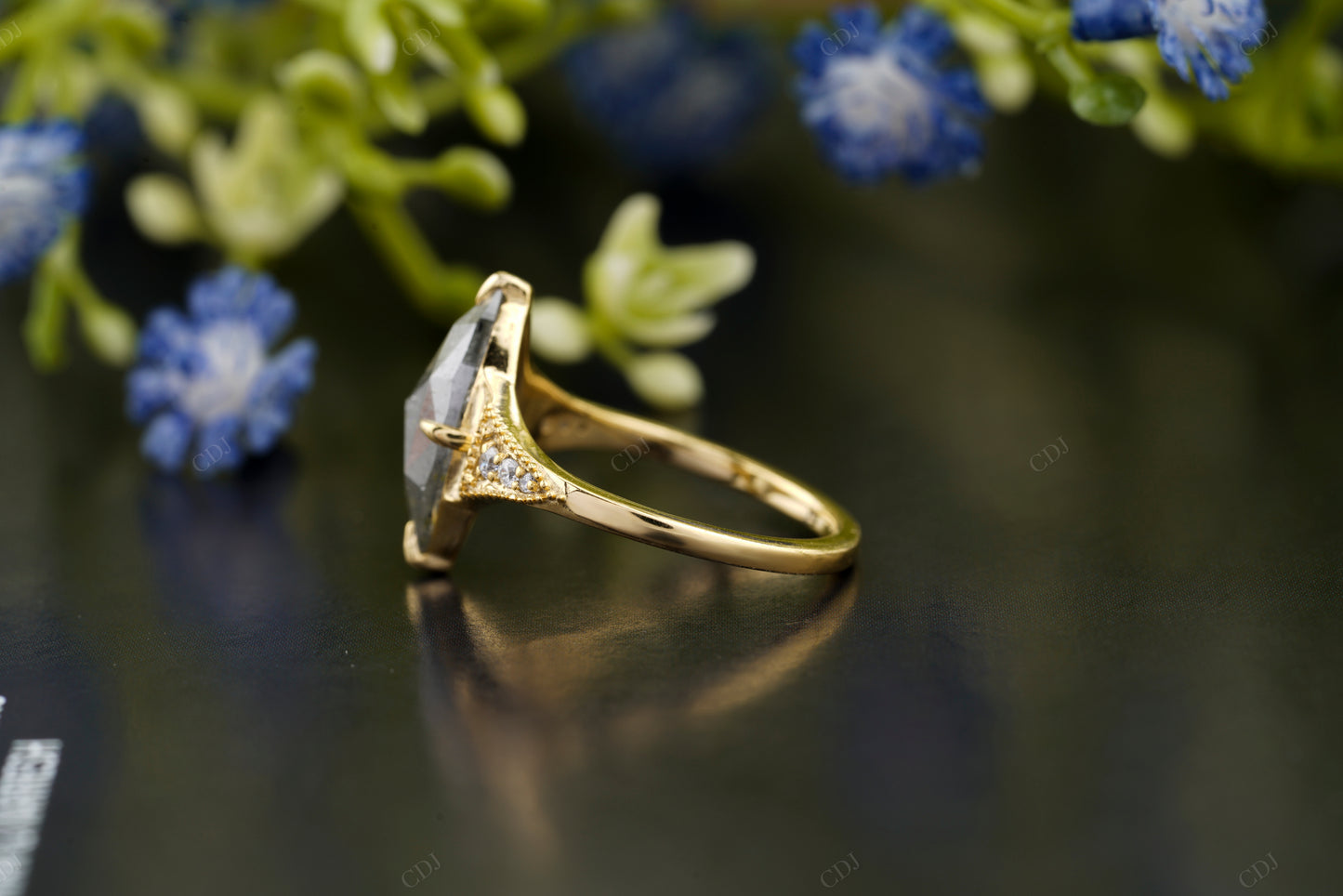 Marquise Salt and Pepper Moissanite Ring
