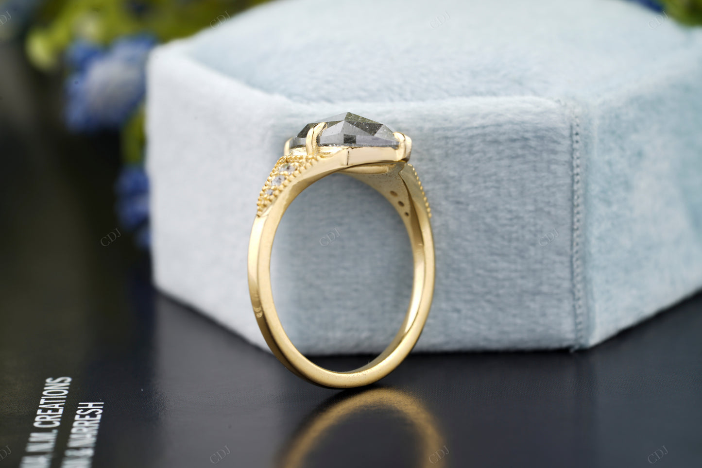 Marquise Salt and Pepper Moissanite Ring
