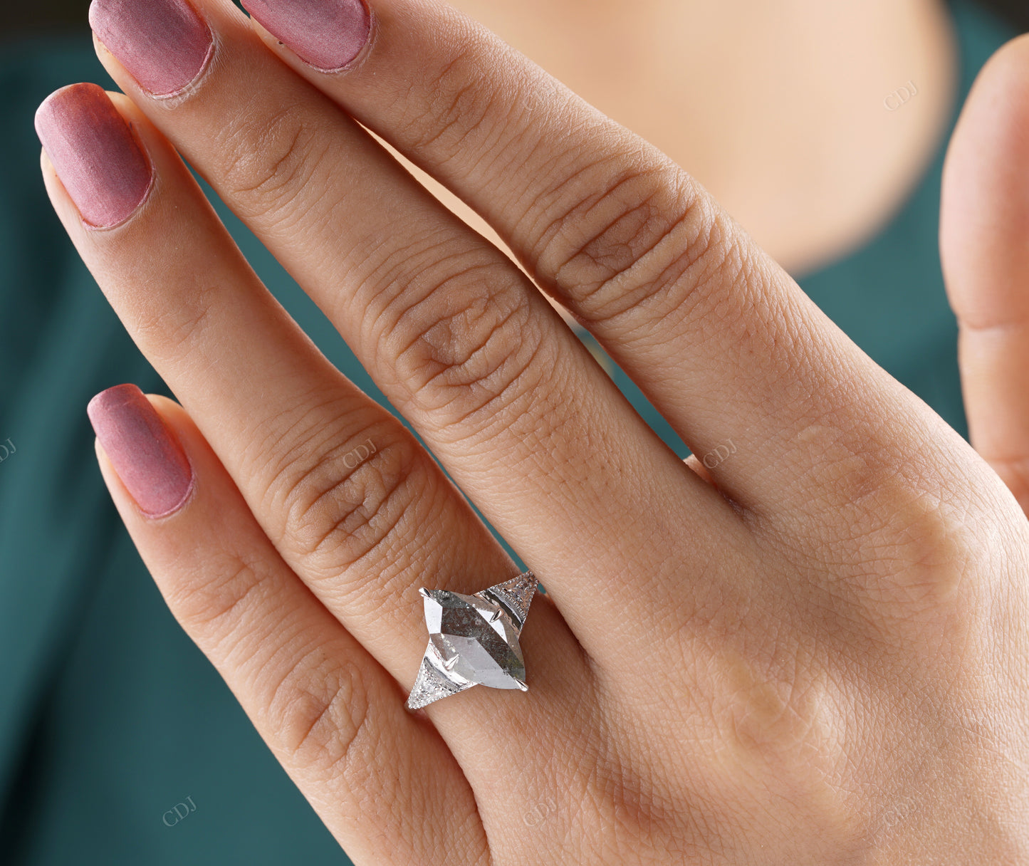 Marquise Salt and Pepper Moissanite Ring